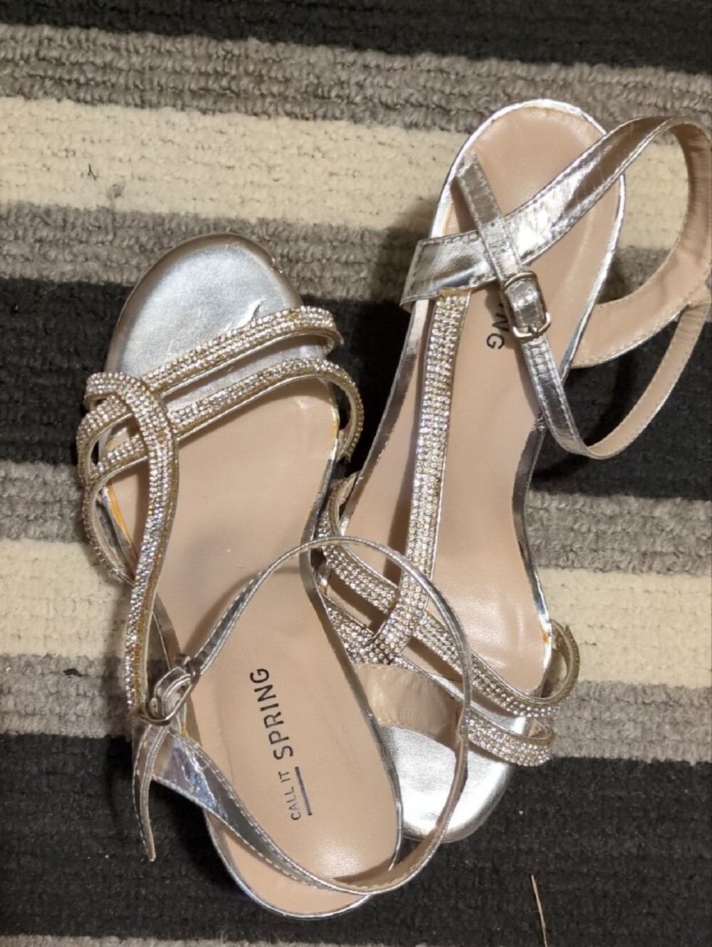 Call It Spring Metallic Silver Rhinestone Strappy Heels - Picture 4 of 4